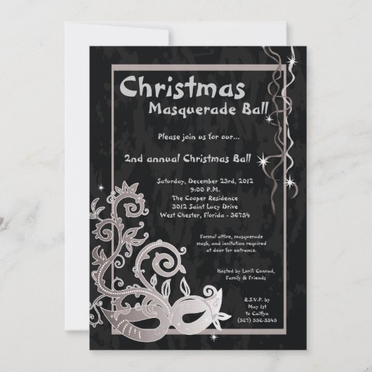 5 x 7 Black Masquerade-kerstbal uitnodiging (Voorkant)