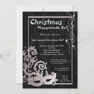 5 x 7 Black Masquerade-kerstbal uitnodiging