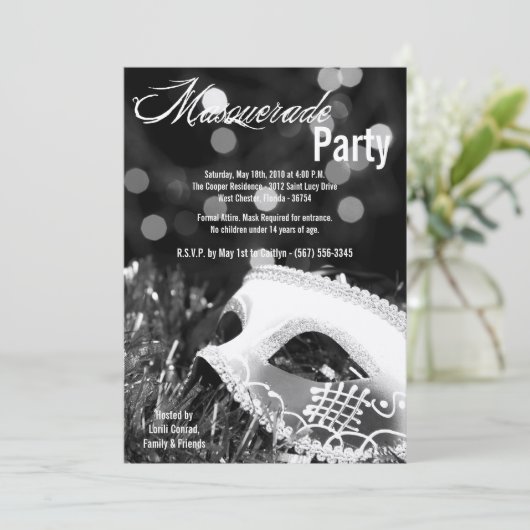 5 x 7 Black Masquerade Sweet 16 Birthday Invitatio Kaart (Staand voorkant)