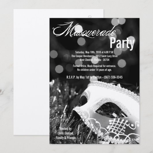 5 x 7 Black Masquerade Sweet 16 Birthday Invitatio Kaart (Voorkant / Achterkant)