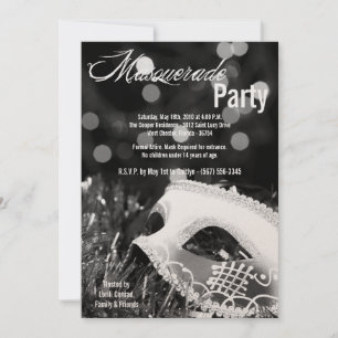 5 x 7 Black Masquerade Sweet 16 Birthday Invitatio Kaart
