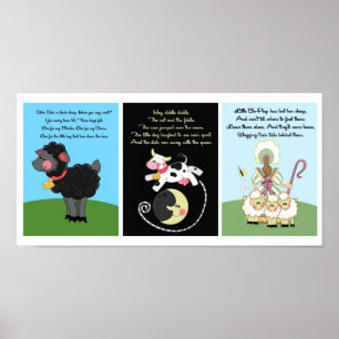 5 x 7 Black Sheep Diddle Bo Peep Kinder Room Art Poster