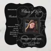 5 x 7 Black Swirl Photo Afstuderen Invitation Kaart (Voorkant / Achterkant)