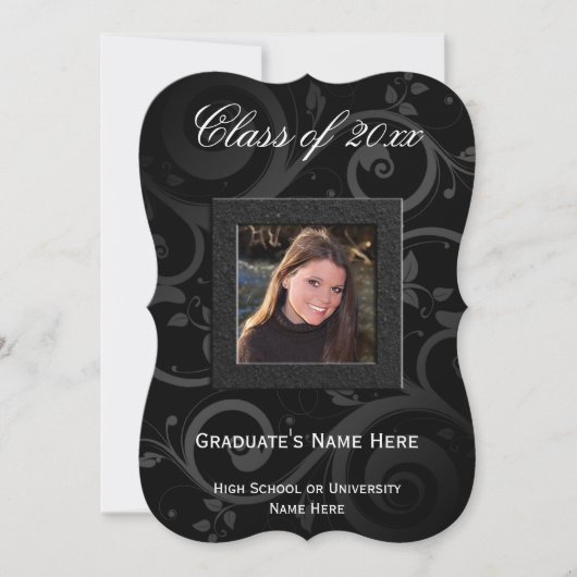 5 x 7 Black Swirl Photo Afstuderen Invitation Kaart (Voorkant)