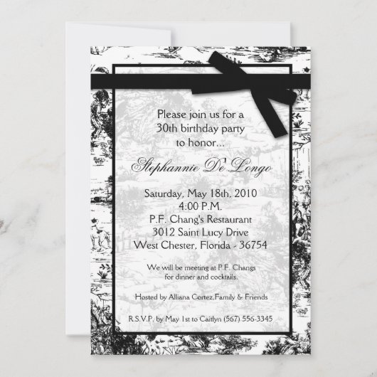5 x 7 'Black Toile Fabric Birthday Party Invitatio Kaart (Voorkant)