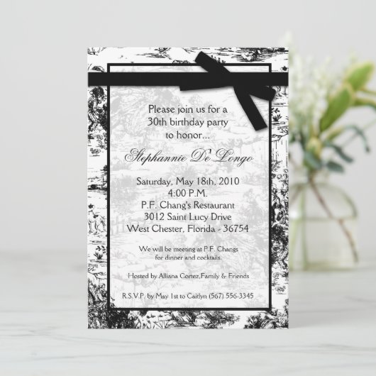 5 x 7 'Black Toile Fabric Birthday Party Invitatio Kaart (Staand voorkant)