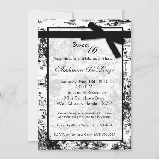 5 x 7 Black ToileFabric Sweet 16 Birthday Invitati Kaart (Voorkant)
