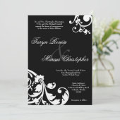5 x 7 Black White Floral Linen Wedding Invitation Kaart (Staand voorkant)