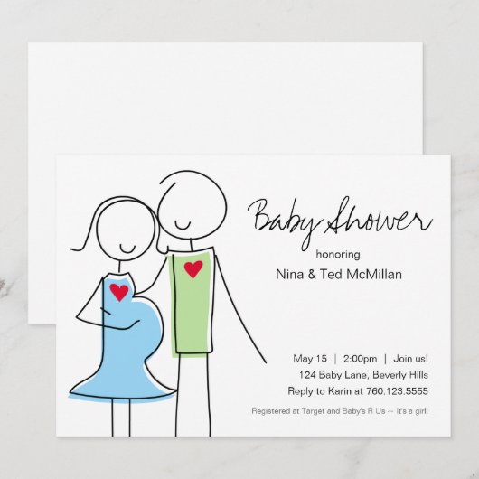 5 x 7 Blauwe en groene codee Babyschoenen Kaart (Voorkant / Achterkant)