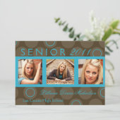 5 x 7 Blauwgroen Circle Polka Foto Senior Aankondi Aankondiging (Staand voorkant)