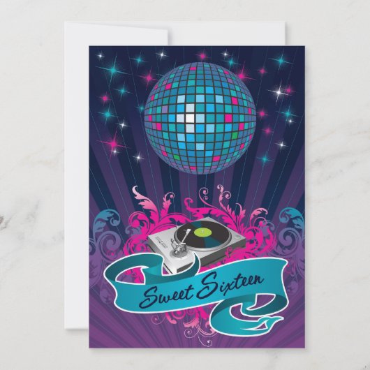 5 x 7 Blauwgroen DJ Spin Platenspeler 16 Aannodigi Kaart (Achterkant)