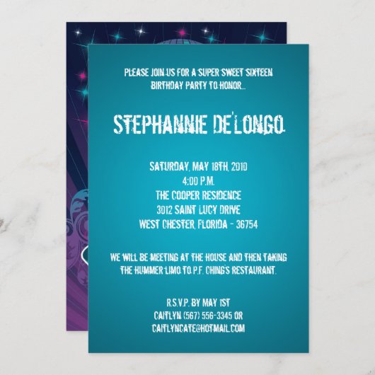 5 x 7 Blauwgroen DJ Spin Platenspeler 16 Aannodigi Kaart (Voorkant / Achterkant)