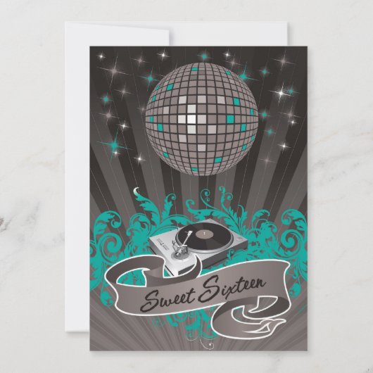 5 x 7 Blauwgroen DJ Spin Platenspeler 16 Aannodigi Kaart (Achterkant)