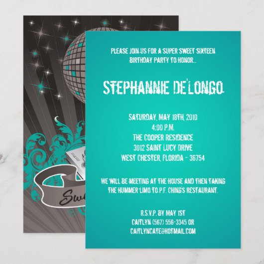 5 x 7 Blauwgroen DJ Spin Platenspeler 16 Aannodigi Kaart (Voorkant / Achterkant)