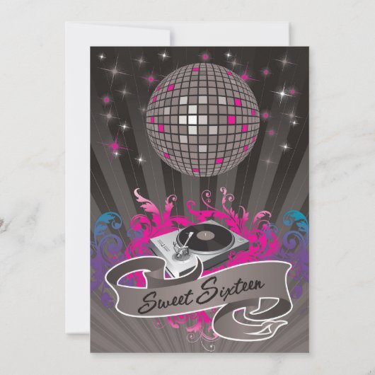 5 x 7 Blauwgroen DJ Spin Platenspeler 16 Aannodigi Kaart (Achterkant)