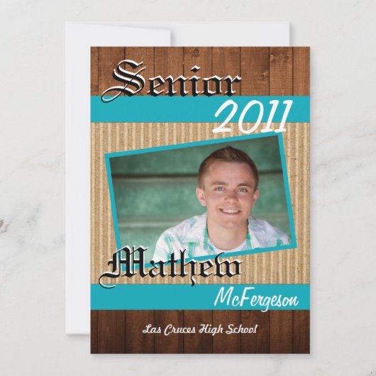 5 x 7 Blauwgroen houten planken Foto Senior Aankon Aankondiging (Voorkant)