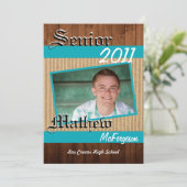 5 x 7 Blauwgroen houten planken Foto Senior Aankon Aankondiging (Staand voorkant)