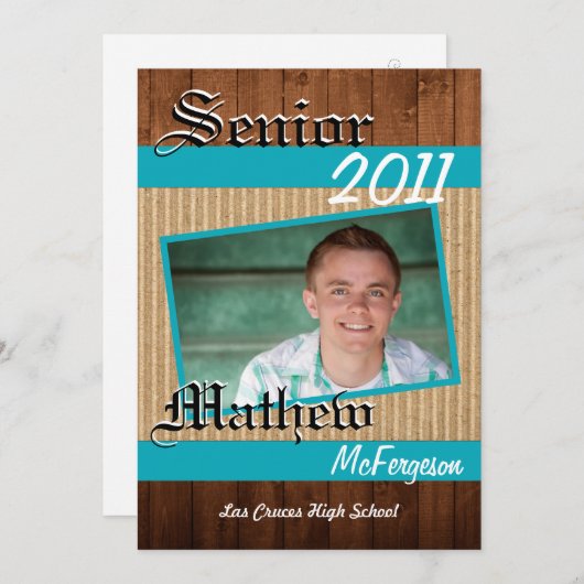 5 x 7 Blauwgroen houten planken Foto Senior Aankon Aankondiging (Voorkant / Achterkant)