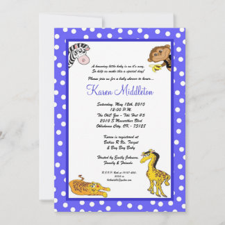 5 x 7 Blue Animals Zoo Baby shower Invitation Kaart