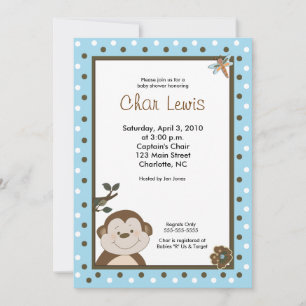 5 x 7 Blue Bambino Monkey Baby shower Invitation Kaart