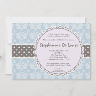 5 x 7 Blue Damask Lace Bridal Shower Invitation Kaart