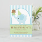 5 x 7 Blue Elephant Birthday Invitation Kaart (Staand voorkant)
