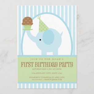 5 x 7 Blue Elephant Birthday Invitation Kaart