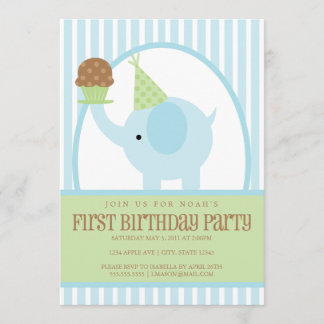 5 x 7 Blue Elephant Birthday Invitation Kaart