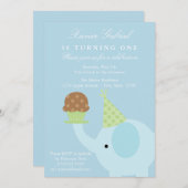 5 x 7 Blue Elephant Birthday Invitation Kaart (Voorkant / Achterkant)