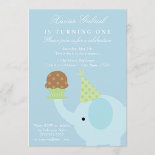5 x 7 Blue Elephant Birthday Invitation Kaart