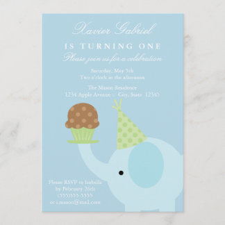 5 x 7 Blue Elephant Birthday Invitation Kaart