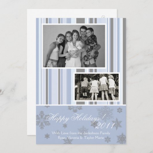 5 x 7 Blue & Silver Snowflake PHOTO-kerstkaart Feestdagenkaart (Voorkant / Achterkant)