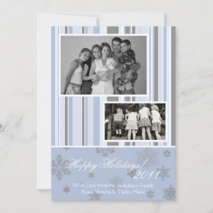 5 x 7 Blue & Silver Snowflake PHOTO-kerstkaart Feestdagenkaart
