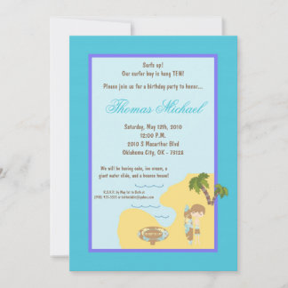 5 x 7 Blue Surfer Boy Birthday Party Invitation Kaart