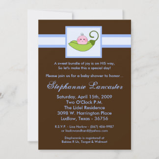 5 x 7 Blue Sweet Pea in Pod Baby shower Invitation Kaart