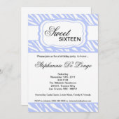 5 x 7 Blue Zebra Print Birthday Party Invitation Kaart (Voorkant / Achterkant)