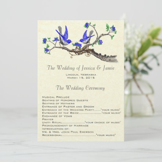 5 x 7 bluebirds Trouwprogramma Programmakaart (Staand voorkant)