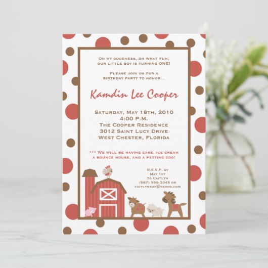 5 x 7 Boerderij Red Barn Koe Birthday Party Invita Kaart (Staand voorkant)