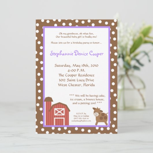 5 x 7 Boerderij Red Barn Koe Birthday Party Invita Kaart (Staand voorkant)