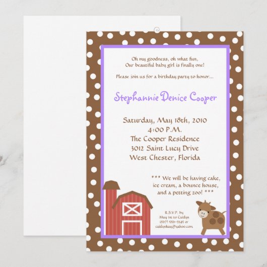 5 x 7 Boerderij Red Barn Koe Birthday Party Invita Kaart (Voorkant / Achterkant)