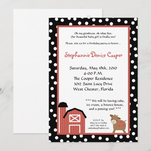 5 x 7 Boerderij Red Barn Koe Birthday Party Invita Kaart (Voorkant / Achterkant)