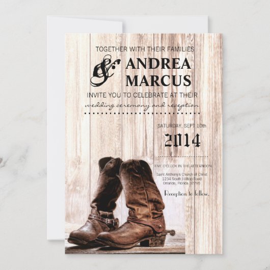 5 x 7 Boots Country Rustic Wester Weddenschap Kaart (Voorkant)
