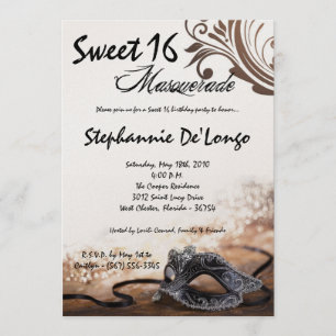 5 x 7 Brown Masquerade Sweet 16 Birthday Invitatio Kaart