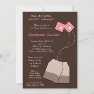 5 x 7 Bruin Tea Bag Tea Party Birthday Uitnodiging