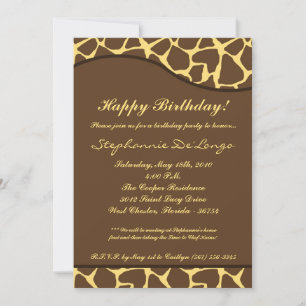 5 x 7 bruine Giraffe print Birthday Party Invitati Kaart