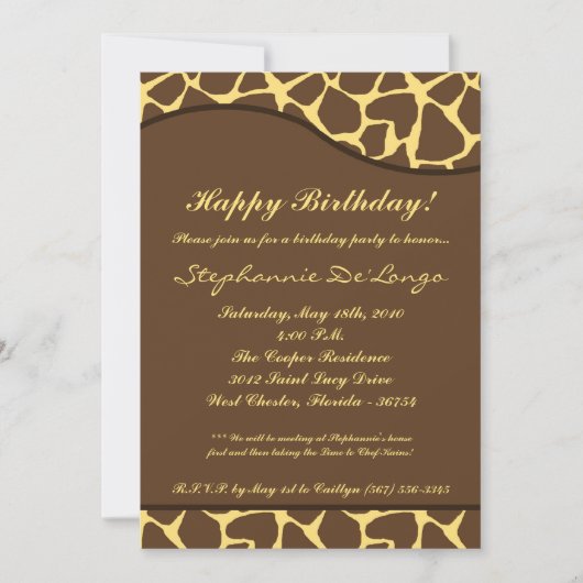 5 x 7 bruine Giraffe print Birthday Party Invitati Kaart (Voorkant)