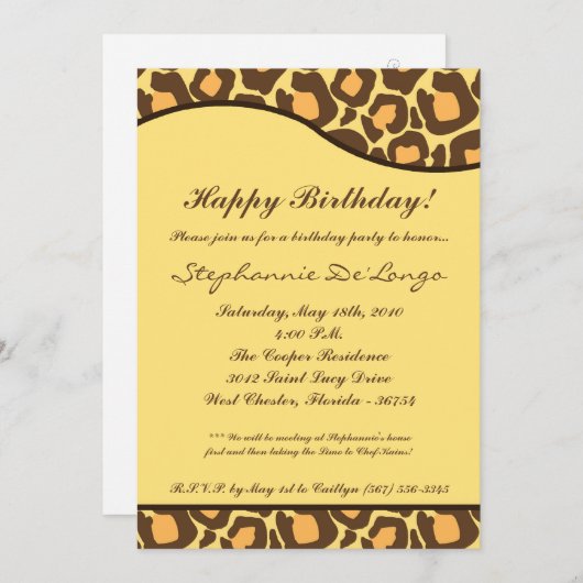 5 x 7 bruine luipaard afdruk Birthday party nodigi Kaart (Voorkant / Achterkant)
