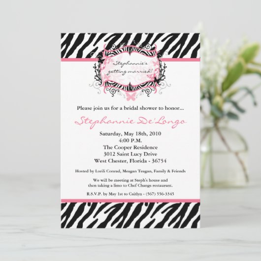 5 x 7 Butterfly Zebra Print Bridal Shower Invitati Kaart (Staand voorkant)