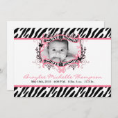 5 x 7 Butterfly Zebra Print Foto geboorteaankondig Aankondiging (Voorkant / Achterkant)