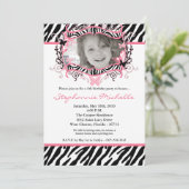 5 x 7 Butterfly ZebraPrint Photo Birthday Invitati Kaart (Staand voorkant)